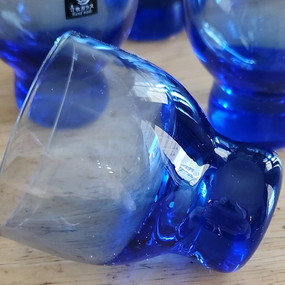 Japanese Handmade by Happy Sales Set of 5 Blue Glass Sake Cups 3oz. - Picture 5 of 9